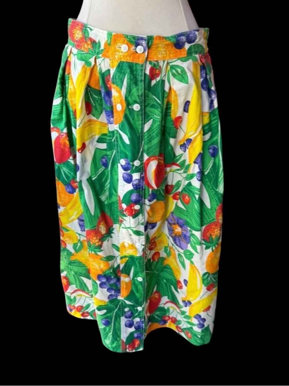 1980s Peter Popovitch‎ Floral, Front Button Down, Cotton Blend Skirt